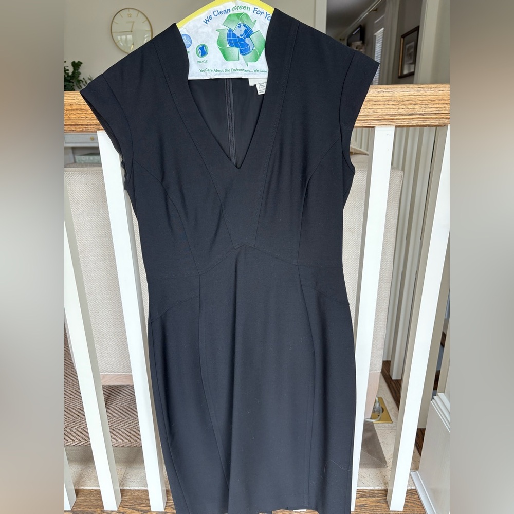 Reiss Black and Sheath Midi Dress with Cap Sleeves